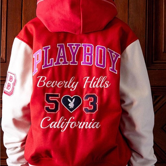 PacSun Red and White Varsity Hoodie Jacket - Picture 1 of 3